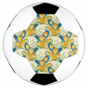 William Morris Style Teal & Gold Tulip Floral Art Football