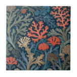 William Morris style Underwater Sea Ocean Coral Tile<br><div class="desc">"classic scuba art nouveau",  "sage green seaweed coral",  "ocean sea marine animals",  "william morris ceramic tile",  "blue aquatic water life",  "diver seaside dark navy red",  "vintage hawaiian beach diving life",  "nautical wildlife wild animal",  "hawaii floral great barrier reef",  "traditional botanical underwater antique"</div>