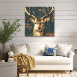 William Morris Style Vintage Deer  Canvas Print<br><div class="desc">This stunning vintage style canvas wall art is beautiful for the holidays, or anytime of the year. The William Morris style stag head is in rich tans and browns on a teal and green background, with touches of soft rust foliage. Simple and elegant. Perfect for your study, den, or holiday...</div>