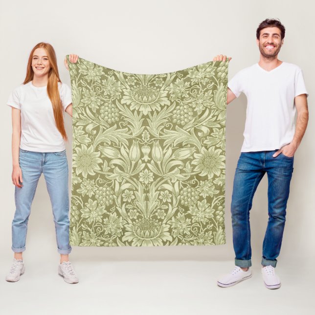 William Morris Sunflower Green Flower  Fleece Blanket (In Situ)