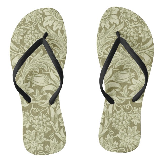 William Morris Sunflower Green Flower  Flip Flops (Footbed)