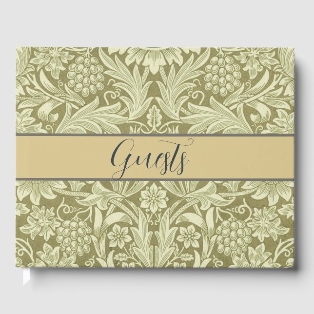 William Morris Sunflower Green Flower  Guest Book (Front)