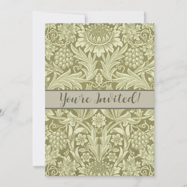 William Morris Sunflower Green Flower  Invitation (Front)