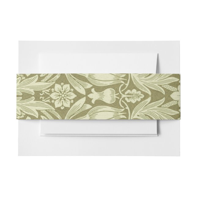 William Morris Sunflower Green Flower  Invitation Belly Band (Front Example)