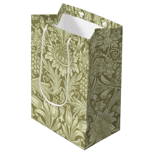 William Morris Sunflower Green Flower  Medium Gift Bag (Front Angled)