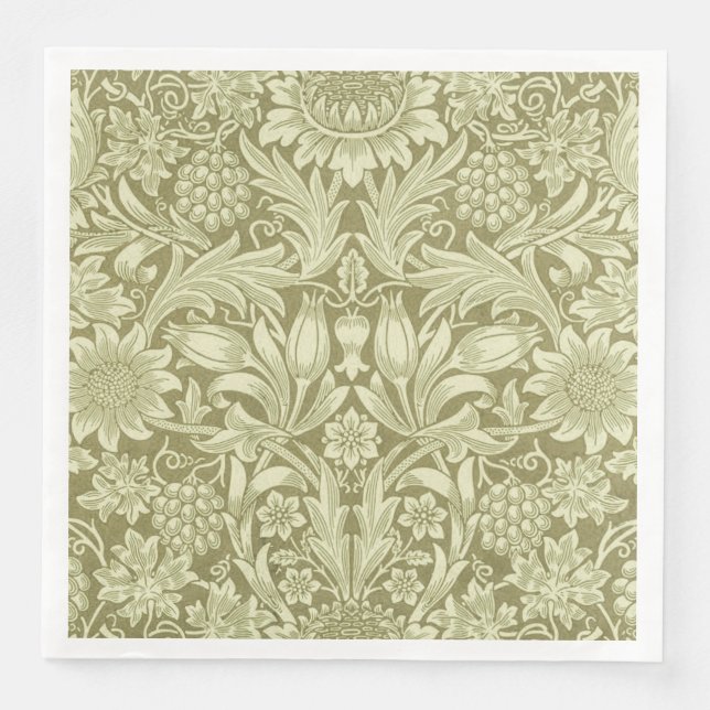 William Morris Sunflower Green Flower  Napkin (Front)
