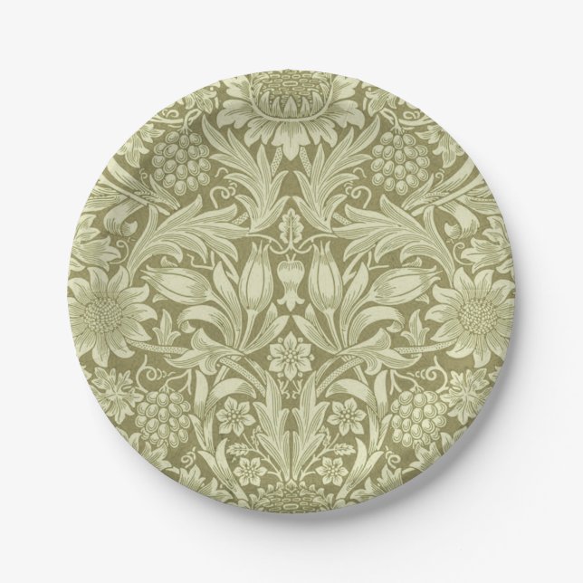 William Morris Sunflower Green Flower  Paper Plate (Front)