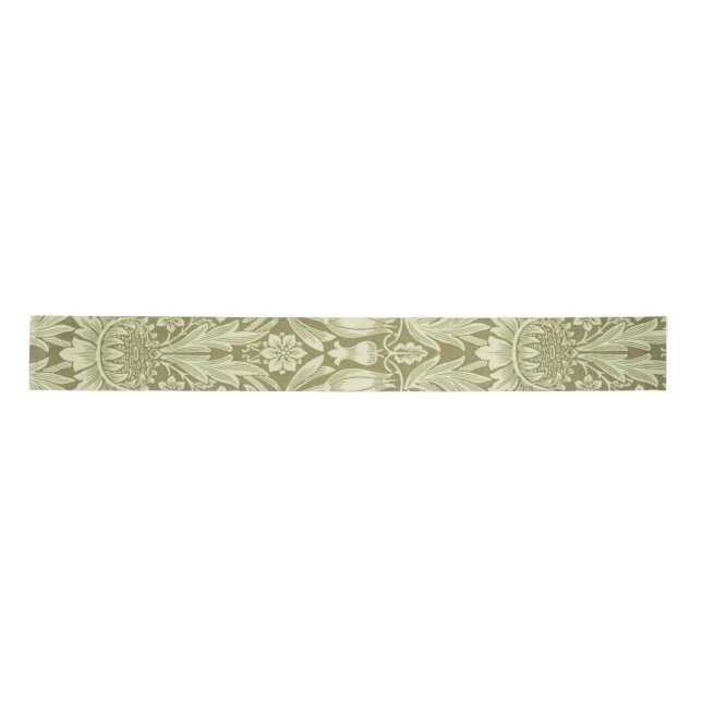 William Morris Sunflower Green Flower  Satin Ribbon (Front)
