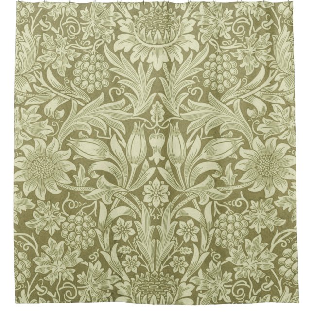 William Morris Sunflower Green Flower  Shower Curtain (Front)