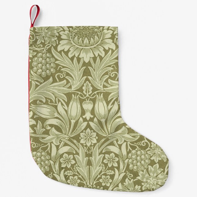William Morris Sunflower Green Flower  Small Christmas Stocking (Front)