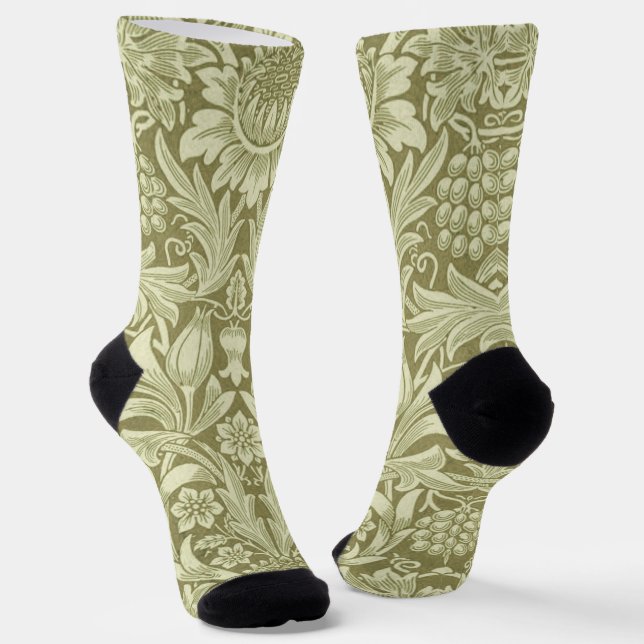 William Morris Sunflower Green Flower  Socks (Angled)