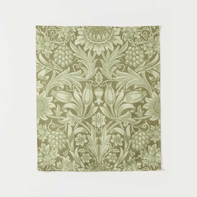 William Morris Sunflower Green Flower  Tapestry (Front)