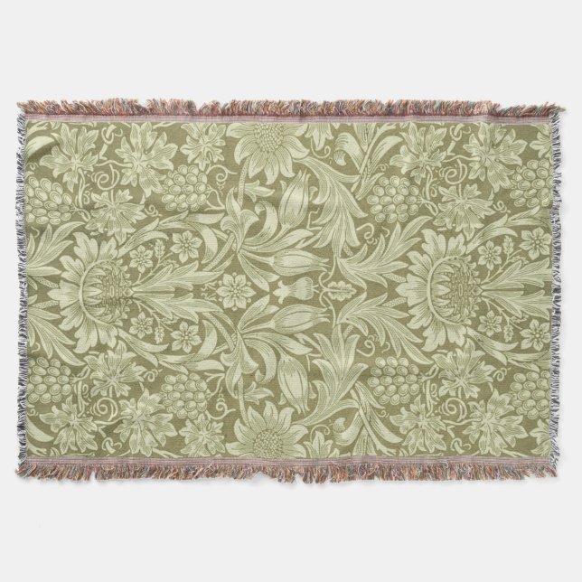 William Morris Sunflower Green Flower  Throw Blanket (Front)
