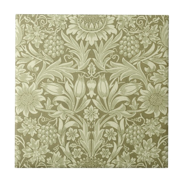 William Morris Sunflower Green Flower  Tile (Front)