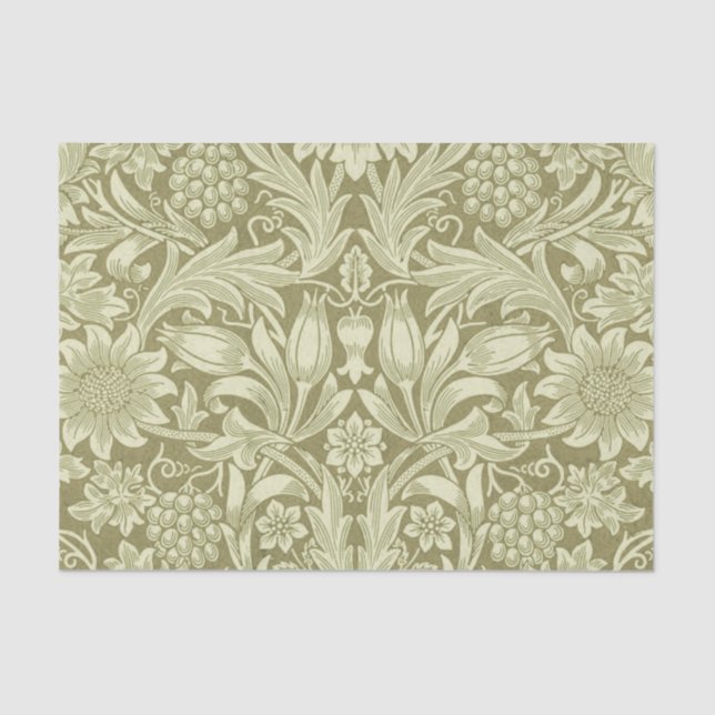 William Morris Sunflower Green Flower  Tissue Paper (Front)
