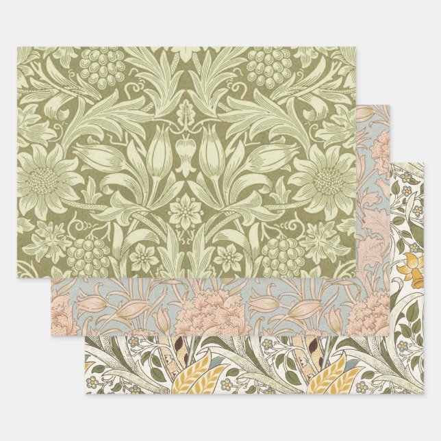 William Morris Sunflower Green Flower  Wrapping Paper Sheet (Set)