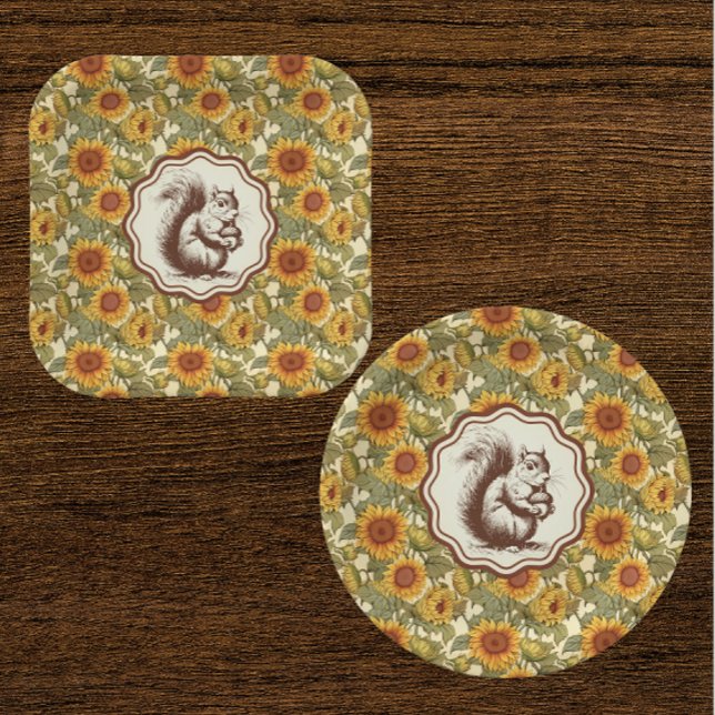 William Morris Sunflower Squirrel  Paper Plate (Perfect for a big Thanksgiving dinner!)