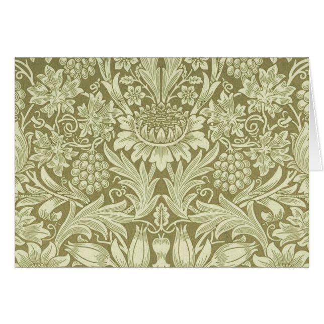 William Morris Sunflower Vintage Olive Damask (Front Horizontal)