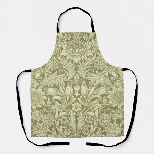 William Morris Sunflower Vintage Olive Damask Apron (Front)