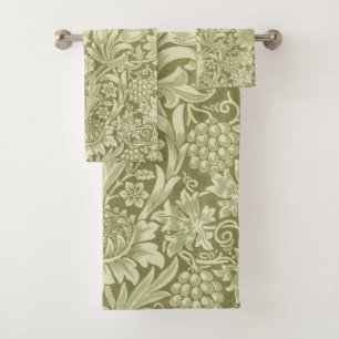 William Morris Sunflower Vintage Olive Damask Bath Towel Set