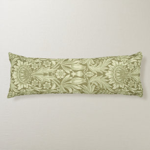 William Morris Sunflower Vintage Olive Damask Body Cushion