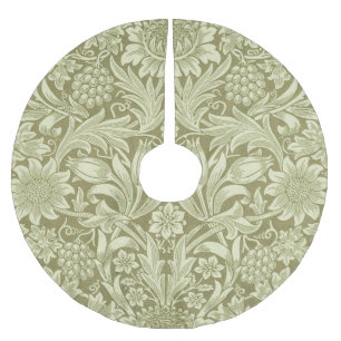 William Morris Sunflower Vintage Olive Damask Brushed Polyester Tree Skirt