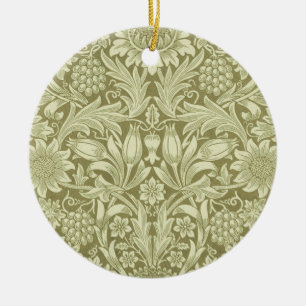 William Morris Sunflower Vintage Olive Damask Ceramic Tree Decoration