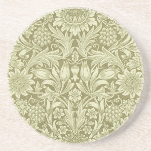 William Morris Sunflower Vintage Olive Damask Coaster