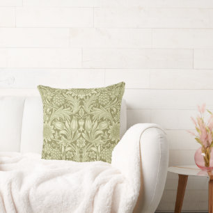 William Morris Sunflower Vintage Olive Damask Cushion