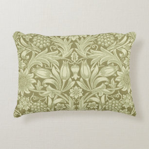 William Morris Sunflower Vintage Olive Damask Decorative Cushion