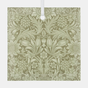 William Morris Sunflower Vintage Olive Damask Glass Tree Decoration