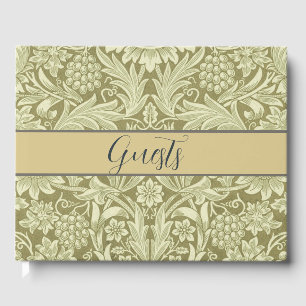 William Morris Sunflower Vintage Olive Damask Guest Book