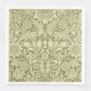 William Morris Sunflower Vintage Olive Damask Napkin