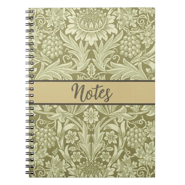 William Morris Sunflower Vintage Olive Damask Notebook (Front)