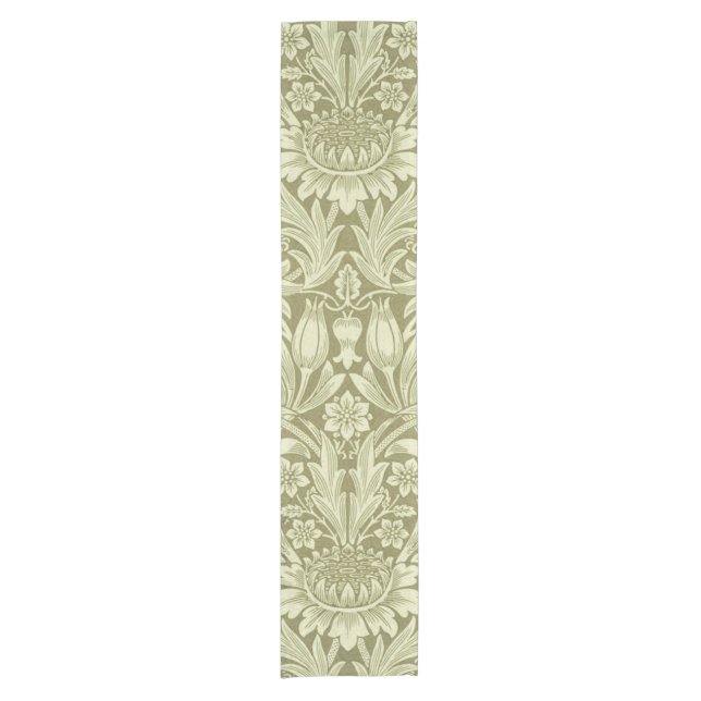 William Morris Sunflower Vintage Olive Damask Short Table Runner (Front)