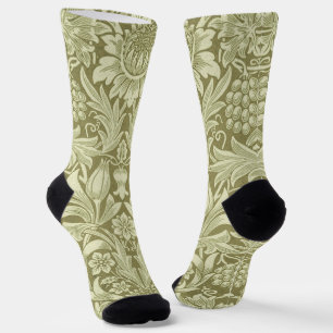 William Morris Sunflower Vintage Olive Damask Socks