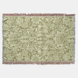 William Morris Sunflower Vintage Olive Damask Throw Blanket