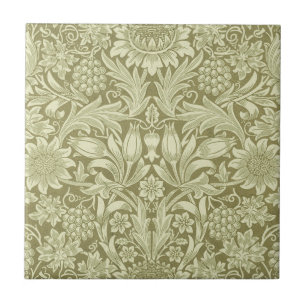 William Morris Sunflower Vintage Olive Damask Tile