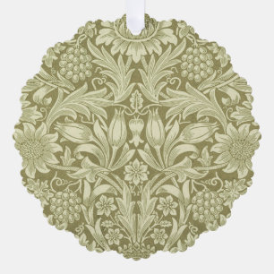 William Morris Sunflower Vintage Olive Damask Tree Decoration Card