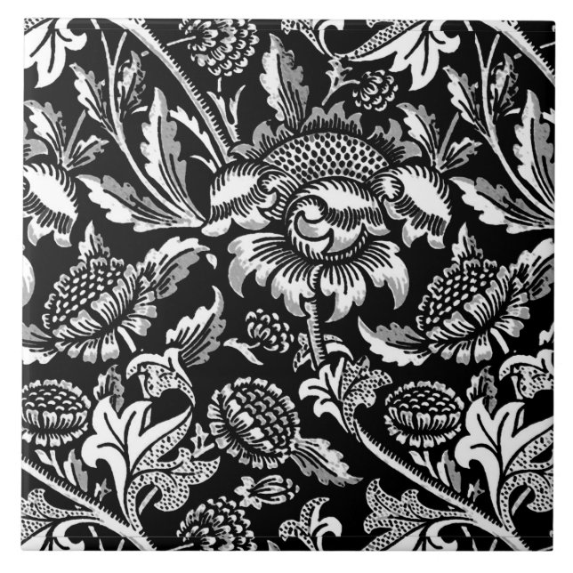 William Morris Sunflowers, Black and White Tile (Front)