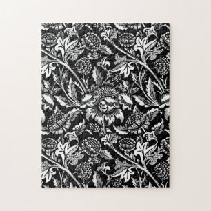 William Morris Sunflowers, Black, White and Gray Jigsaw Puzzle