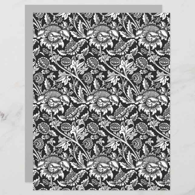 William Morris Sunflowers, Black, White and Grey (Front/Back)