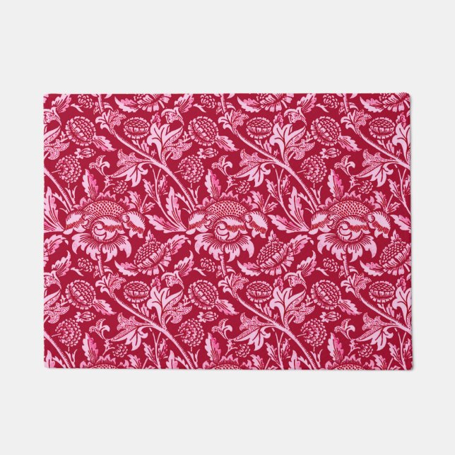 William Morris Sunflowers, Burgundy and Pink  Doormat (Front)