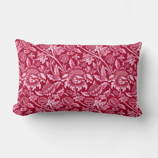 William Morris Sunflowers, Burgundy and Pink  Lumbar Cushion (Front)