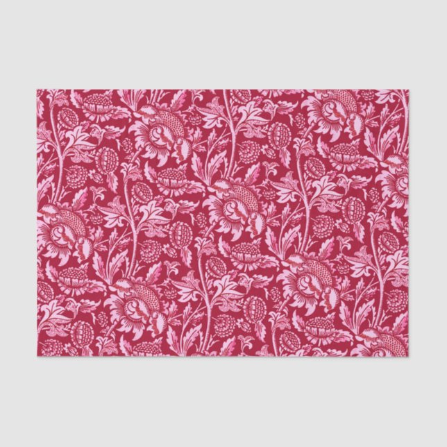 William Morris Sunflowers, Burgundy and Pink  Tissue Paper (Front)