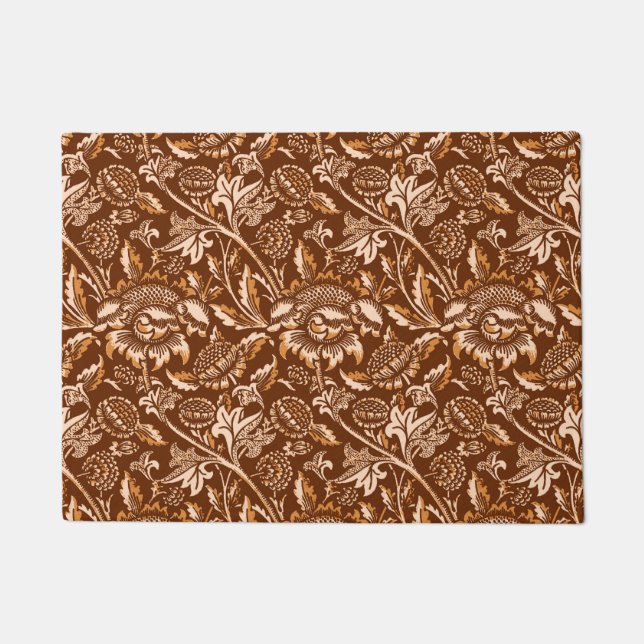 William Morris Sunflowers, Chocolate Brown & Beige Doormat (Front)