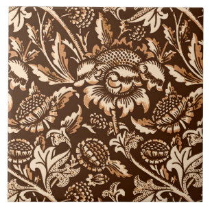 William Morris Sunflowers, Chocolate Brown & Beige Tile