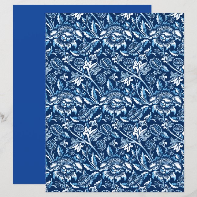 William Morris Sunflowers, Dark Blue and White (Front/Back)