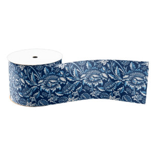William Morris Sunflowers, Dark Blue and White Grosgrain Ribbon