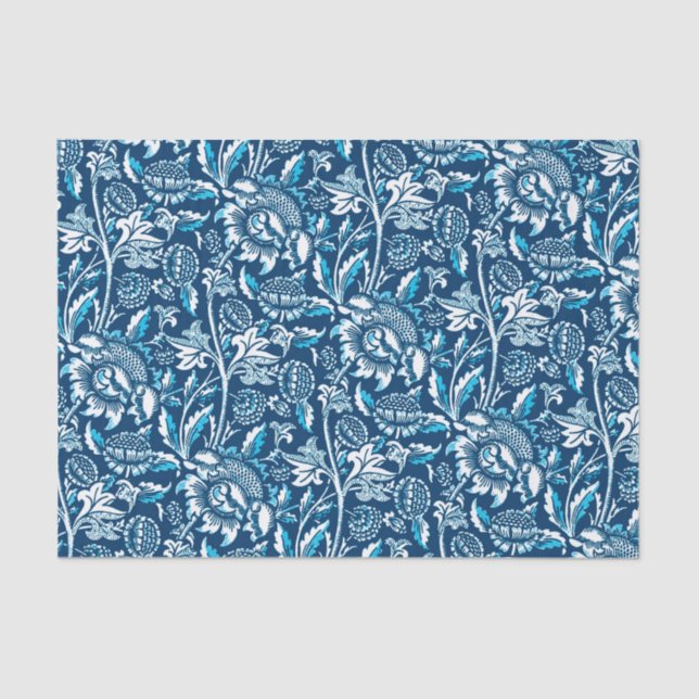 William Morris Sunflowers, Dark Blue and White Tissue Paper (Front)